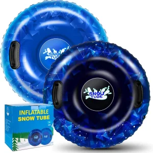 Snow Tube, WOLKEK 40 Inch 2Pack / 47 Inch 1Pack Snow Sled for Kids and Adult, Thickened Heavy Duty Hard Bottom Sleds for Snow with Handles, Winter Toys for Outdoor Sledding Snow Tube Sports