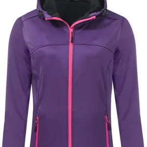 Softshell Jacket Women Fleece Lined Lightweight Jacket Waterproof Coat with Hooded Outdoor Hiking