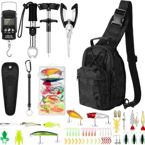 Sosation 134 Pcs Fishing Tool Kit Fishing Gear and Equipment for Men Adults, Include Hook Remover, Pliers Kit, Tackle Box with Tackle Included, Lures, Lip Gripper, Weigh Scale