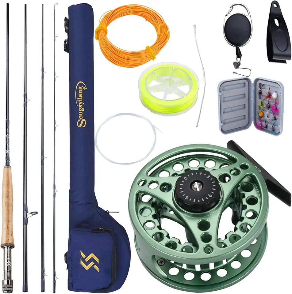 Sougayilang 5/6 Weight 9ft Fly Rod, 4-Piece Graphite Rod, Die Cast Aluminum Reel, Carrying Case, Fly Box & Fishing Flies Combo Starter Kit