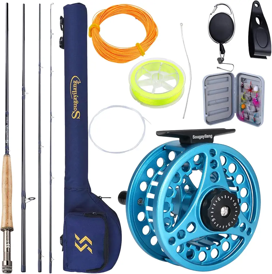 Sougayilang 5/6 Weight 9ft Fly Rod, 4-Piece Graphite Rod, Die Cast Aluminum Reel, Carrying Case, Fly Box & Fishing Flies Combo Starter Kit