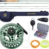 Sougayilang Fly Fishing Combo, 4 Piece Fly Rod and CNC Machined Aluminum Alloy Reel Complete Starter Package with Rod Bag