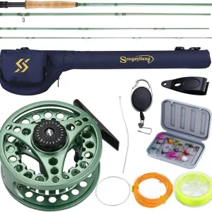 Sougayilang Fly Fishing Combo, 4 Piece Fly Rod and CNC Machined Aluminum Alloy Reel Complete Starter Package with Rod Bag
