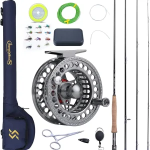Sougayilang Fly Fishing Rod and Reel Combo, 4 Pieces Ultra Lightweight Portable Fly Rod and CNC Machined Aluminum Alloy Reel Complete Starter Package with Rod Bag