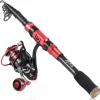 Sougayilang Portable Telescopic Fishing Rod Reel Combos Carbon Fiber Spinning Fishing ploe and Spinning Reel