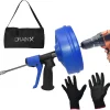 SPINFEED 35 Foot Snake Drum Auger | Drill Power or Manual Use - Auto Extend and Retract Snake | Work Gloves and Storage Bag Included