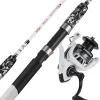 Spinning Reel and 2-Piece Fishing Rod Combo, Durable Graphite & Fiberglass Rod, Split-Grip Cork Handle,Right/Left Handle Position