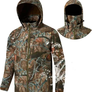 Splice Insulated Hunting Fishing Softshell Jackets with Face Cover Water Resistant for Men Windproof Fleeced Coat