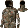 Splice Insulated Hunting Fishing Softshell Jackets with Face Cover Water Resistant for Men Windproof Fleeced Coat