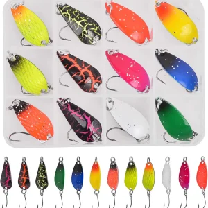 Spoon Fishing Lures for Trout Fishing, 12pcs Fishing Spoons Lures Single Hook Trout Lures Trolling Spoon Lures Casting Spinner Bait Metal Fishing Lures for Trout Bass Crappie Char Walleye Perch