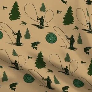 Spoonflower Fabric - Fly Fishing Fisherman Pine Trees Trout River Big Sky Western Printed on Petal Signature Cotton Fabric Fat Quarter - Sewing Quilting Apparel Crafts Decor