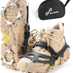 Sportneer Crampons, Traction Cleats Ice Snow Grips with 19 Stainless Steel Spikes, Ice Cleats Traction Snow Grips for Boots Shoes, Crampons Ice Cleats for Women Men Hiking Jogging Climbing And Fishing