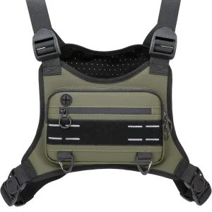 Sports Chest Bag For Men Women, Water Resistant Lightweight Front Chest Pack, Running Vest Bag With Built-In Phone Holder & Extra Storage For Workouts, Running, Cycling (Olive)