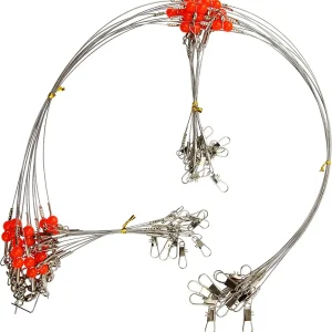 Stainless Steel Fishing Rigs, 12pcs Fishing Wire Leader Rigs Saltwater Bottom Fishing Rig with Swivel Snap Bead 1 Arm 2 Arms Surf Fishing Rigs for Lures Bait Rig Hooks