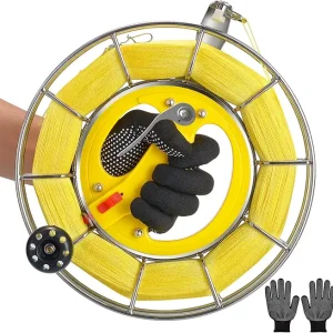 Stainless Steel Kite Reel with Brake Buttons and 1200ft Kite String - Safe and Smooth Flying Experience, High-Strength and Durable (8.7in Dia)