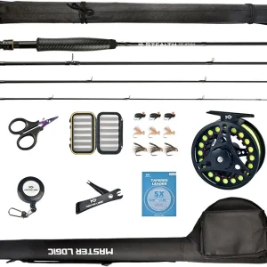 Stealth Fly Fishing Rod Combo Starter Kit, 30T Carbon Fiber Graphite Fly Rods with Die-cast Aluminum Reel and Fly Fishing Accessories