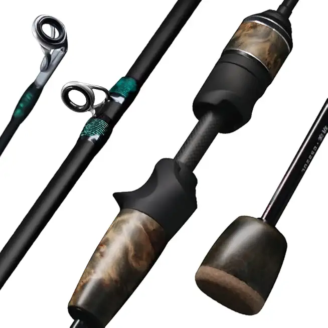Stream Fishing Rod, Ultralight Spinning Rod Travel Bait Casting Rod, 2 Piece, Fuji A O Ring Guide, Solid Wood Handle, 40T Carbon Fiber, Compact Fishing Pole for Saltwater Freshwater Trout Bass