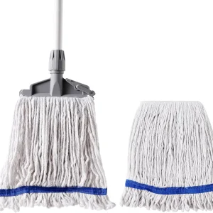 String Mops for Floor Cleaning, Heavy Duty Looped-End Commercial Mops with Extra Mop Head Replacement, Universal Industrial Cotton String Mop for All Surfaces, Kitchen Bathroom Home