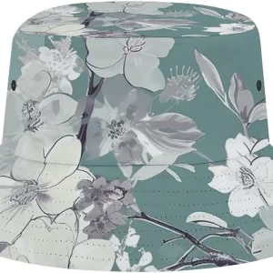 Sun Hats for Men Women Boonie Hat Beach Fishing Cap Sage and Flower Pattern Bucket Hat for Fishing Hiking