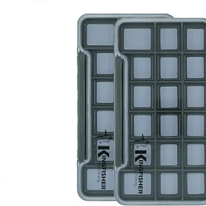Super Slim Waterproof Magnetic Compartment Fly Box, 2 Pack (Gray Box - 18 Compartments)