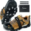 SYOURSELF Ice Cleats, Crampons Ice Cleats for Shoes and Boots Women Men Kids, Non Slip Grippers Spikes for Shoes with Straps, Ice Traction Cleats for Snow and Ice, Hiking, Walking, Fishing, Climbing