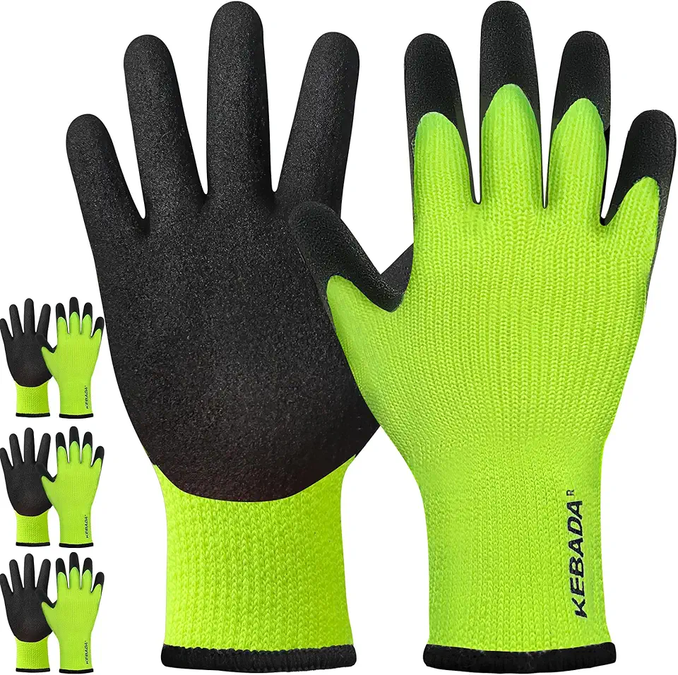 T3 Winter Work Gloves for Men and Women, Warm Knit Cold Weather Work Gloves, Thermal Insulated Freezer Gloves, 100% Latex Coating Non-slip Grip, Long Wrist Design, 3 Pairs, Green, Medium