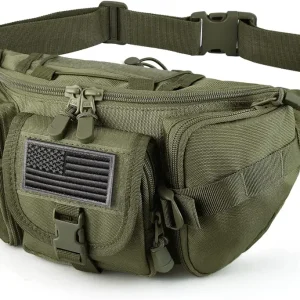 Tactical Fanny Pack,Military Waist Bag Pack with U.S Patch Utility Hip Belt Bumbag for Outdoor Fishing Hiking (Army Green(5 Zipper Pockets))