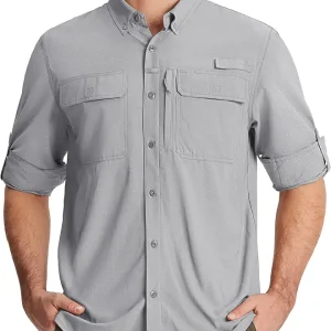 TACVASEN Men's Fishing Shirts Long Sleeve Sun Protection UPF50+ Quick Dry Button Down Shirts with Zipper Pockets