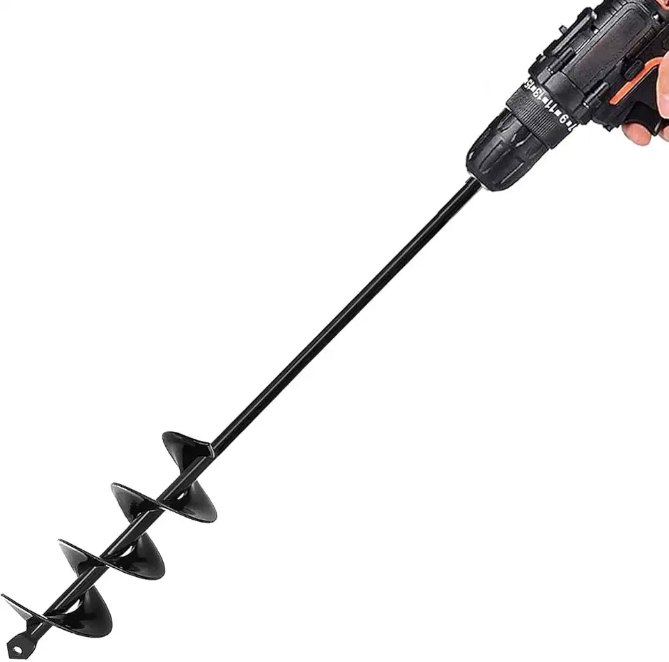 TCBWFY Auger Drill Bit 2x14.6inch Garden Plant Flower Bulb Auger Rapid Planter Bulb & Bedding Plant Auger for 3/8" Hex Drive Earth Drill Fence Post Umbrella Hole Digger
