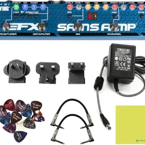 Tech 21 FR-BASS-V2 SansAmp Bass Fly Rig V2 Bundle w/ 2x Strukture S6P48 Woven Right Angle Patch Cables, 12x Fender Picks and Liquid Audio Polishing Cloth