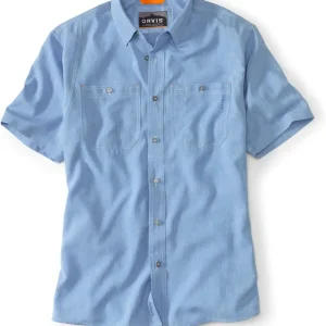 Tech Chambray Short-Sleeve Work Shirts for Men with Odor Control Thermal Regulation, and UPF 40 Sun Protection