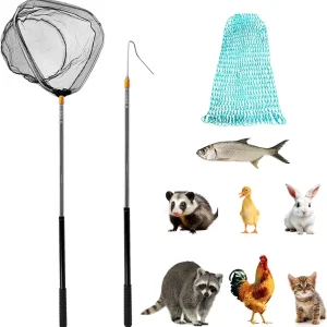 Telescopic Fishing Landing Net Chicken Catcher Cat Catch Net, Extendable Handle, with Leg Hook, Farm Animal Capture Tool, for Duck Goose Outdoor Poultry