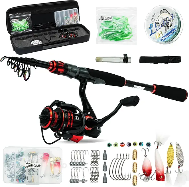 Telescopic Fishing Rod and Reel Combo Full Kit Collapsible Fishing Pole & Spinning Reels Combos Portable Travel Fishing Poles Set Retractable Fishing Rods for Bass Fresh & Salt Water Adult