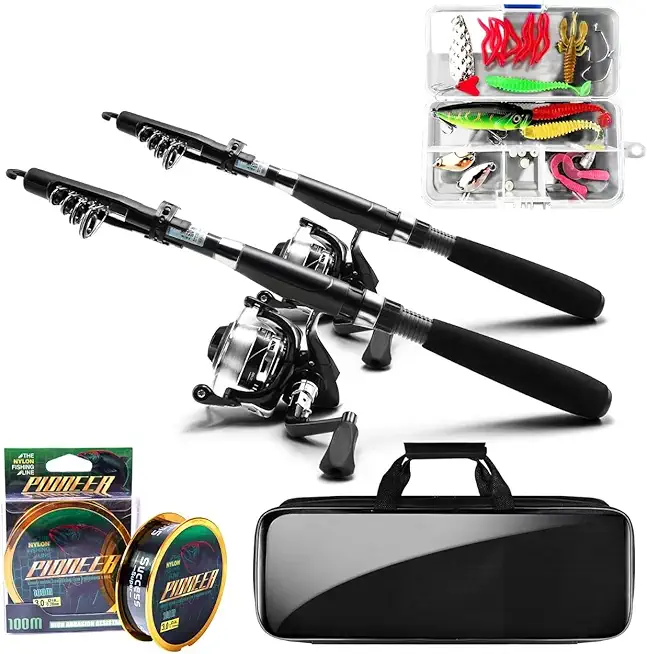 Telescopic Fishing Rod and Reel Combos, Carbon Fiber Fishing Pole Kits with Spinning Reels, Collapsible Travel Fishing Rod Line Lures Set with Carrier Bag for Freshwater Saltwater Fishing