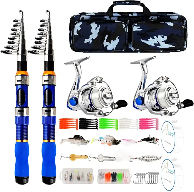 Telescopic Fishing Rod Reel Combo 2PCS 6.89FT Collapsible Fishing Pole Spinning Reel Lures Accessories with Fishing Bag Portable Fishing Rod Kit for Saltwater Freshwater Travel Fishermen Gift