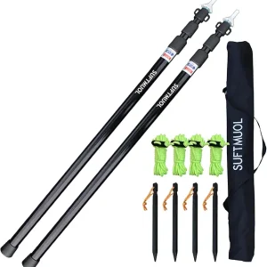 Telescoping Tarp Poles Set of Two, Adjustable Aluminum Rods for Tent Fly Camping Shelter Awning RV Car & Motorcycle Camping, Portable, Lightweight Replacement Tent Poles with Zipper Bag