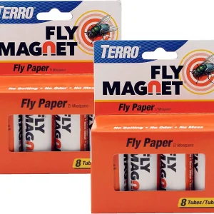 TERRO T518SR Magnet Sticky Fly Paper 16 Total Traps, 2 Pack, Brown