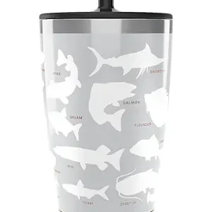 Tervis Traveler Fishing - Fish Finder Triple Walled Insulated Tumbler Travel Cup Keeps Drinks Cold & Hot, 30oz with Straw Lid, Stainless Steel