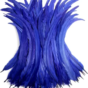 THARAHT 20PCS Rooster Coque Tail Feathers Bulk Natural 16-18Inch 40-45cm for Crafting Wedding Fly Tying Feather Party Performances DIY Decoration Rooster Tail Feather,Blue
