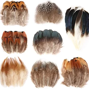 THARAHT 240pcs Mix Colour Eight Style Spotted Small Natural Bulk Feathers 2-6 Inches for for Sewing Crafts Clothing Jewelry Wedding Hair Hats Dream Catcher Decoration Guinea Fowl Feathers