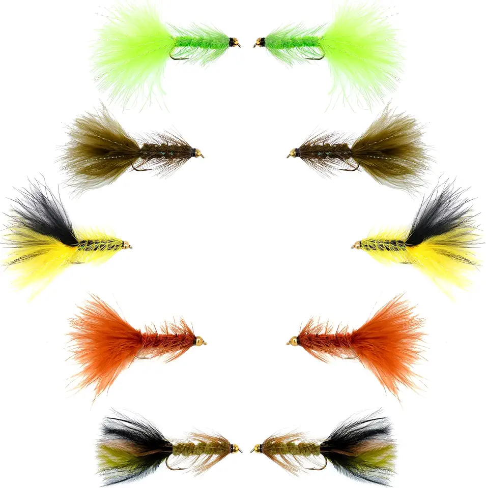 The Fly Fishing Place Basics Collection - Crystal Woolly Bugger Assortment - 10 Bead Head Wet Flies - 5 Patterns - Hook Size 8