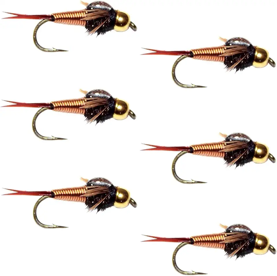 The Fly Fishing Place Bead Head Copper John Nymph Fly Fishing Flies - Set of 6 Flies Hook Size 16