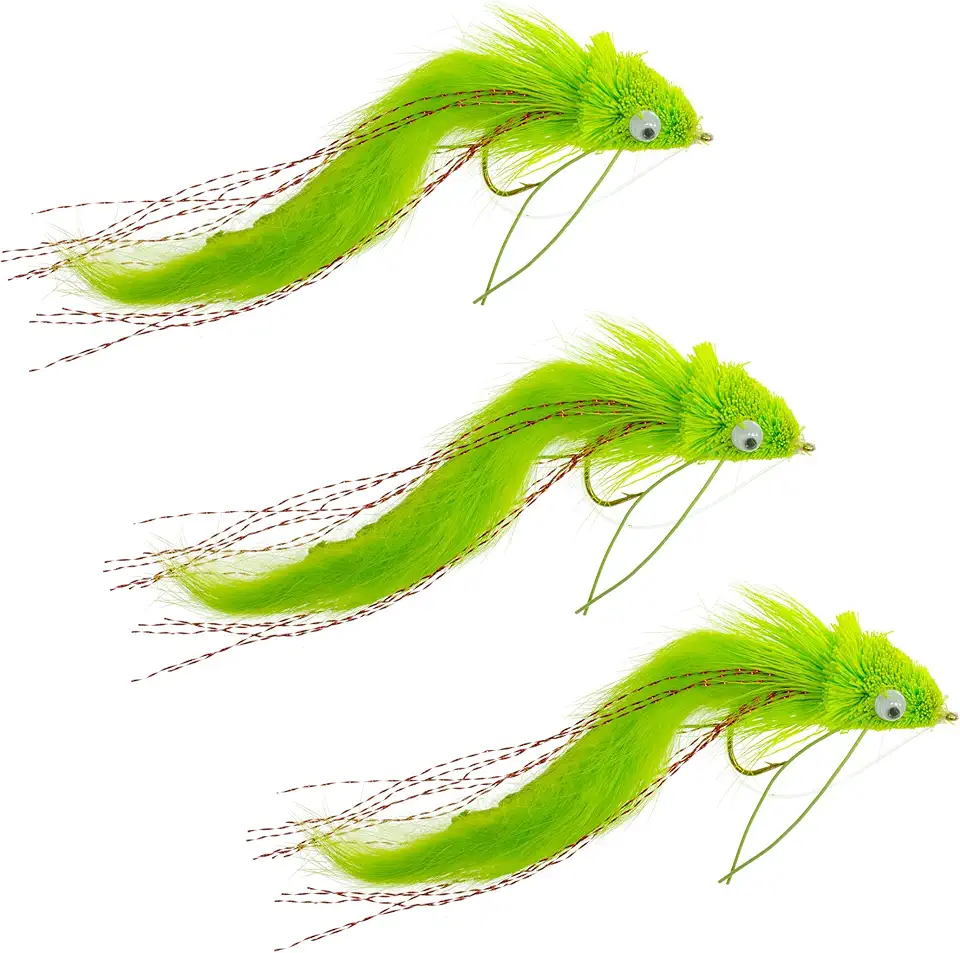 The Fly Fishing Place Chartreuse Bunny Diver Bass Bugs - Fly Fishing Diving Flies - Set of 3 Flies Hook Size 4