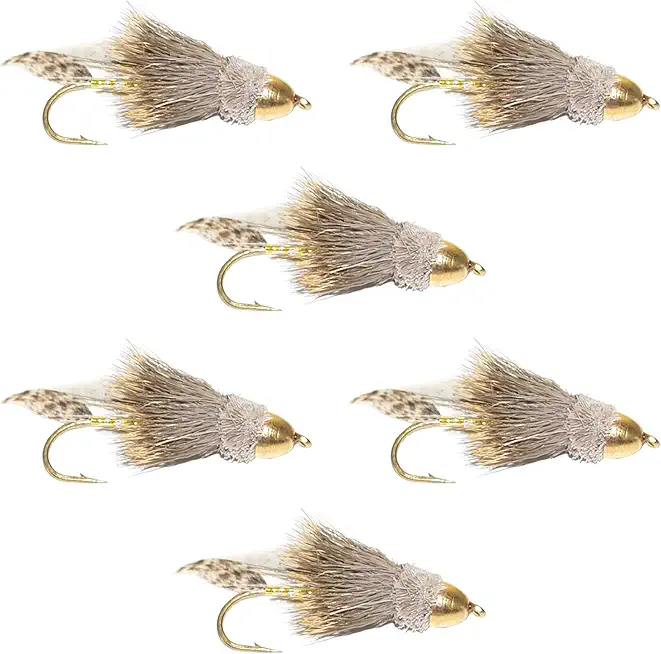 The Fly Fishing Place Cone Head Muddler Minnow Fly Fishing Flies - Classic Bass and Trout Streamers - Set of 6 Flies Hook Size 2