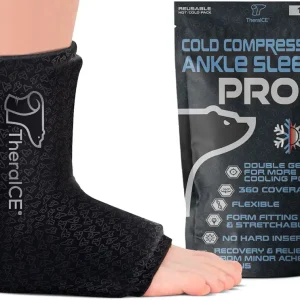 TheraICE Ankle Ice Pack Wrap PRO for Swelling, Reusable Ankle Ice Pack for Sprained Ankle Injuries, Cold Therapy, Plantar Fasciitis Relief, Achilles Tendonitis, FocusZones for Extra Cooling & Pressure