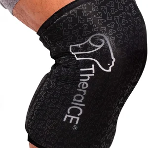 TheraICE Knee Ice Pack Wrap PRO Compression Sleeve, Reusable Gel Cold Packs Brace Also for Elbow, Ankle & Calf - Flexible Cold Wrap Recovery, FocusZone Technology for Extra Cooling & Pressure (L)
