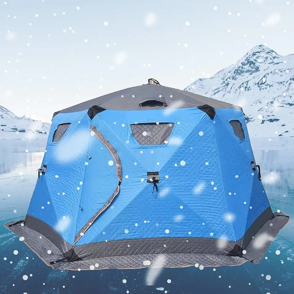 Thicken Cotton Tent Winter Ice Fishing Tent with Insulated Layer for Ice Fishing Winter Fishing for 4-6 Person Ice Fishing Shelter
