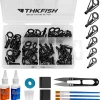 THKFISH 42pcs 6 Sizes Rod Tip Repair Kit with Glue, Fishing Rod Repair Kit Pole Tip Replacement Complete Supplies, Stainless Steel Ceramic Ring Guide Tips