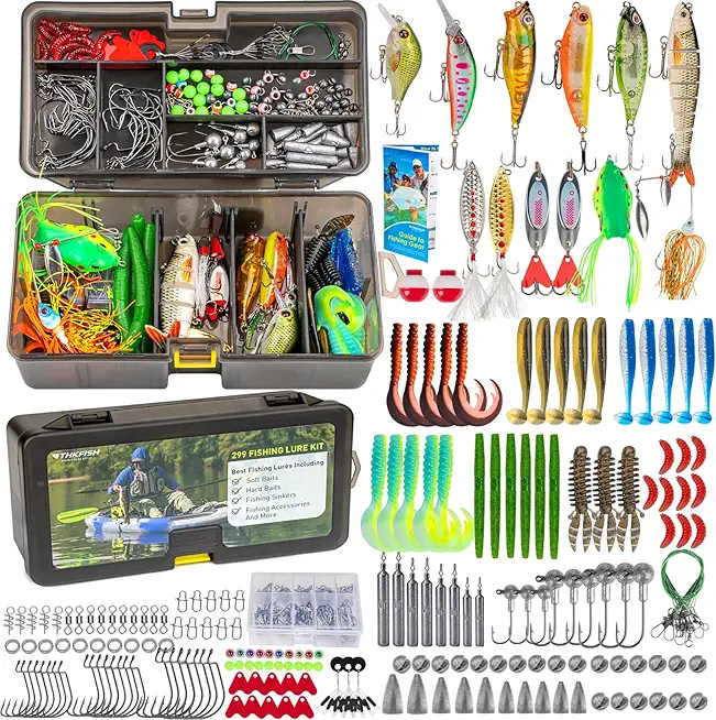 THKFISH Fishing Lures Kit, Bass Fishing Gear Kit for Freshwater Tackle Box with Tackle Included Topwater Baits, Swimbaits, Frog, Fsihing Bait Accessories Gift for Men