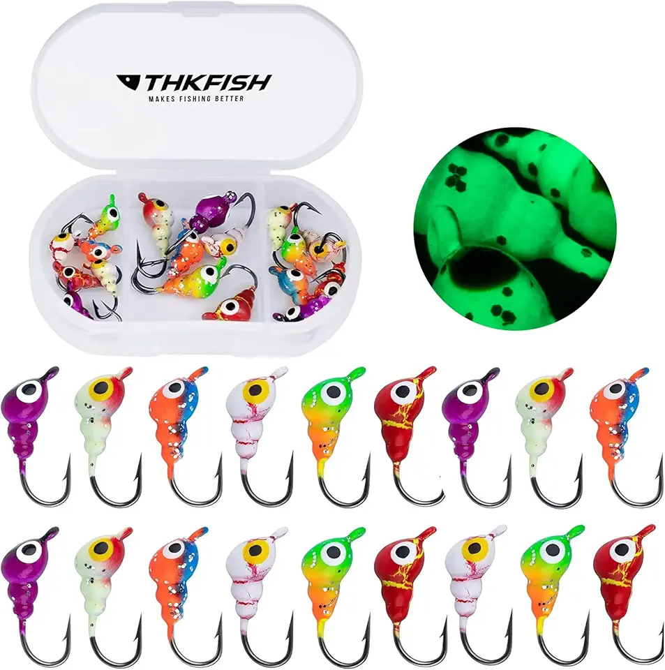 THKFISH Ice Fishing Jigs Kit, Jigs Heads for Ice Fishing Gear, Ice Fishing Lures for Panfish, Crappie, Walleye, Perch, Trout and Bluegill 18/40/70pcs